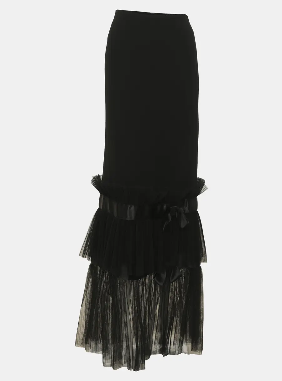 Emporio Armani Black Crepe and Tulle Skirt S
