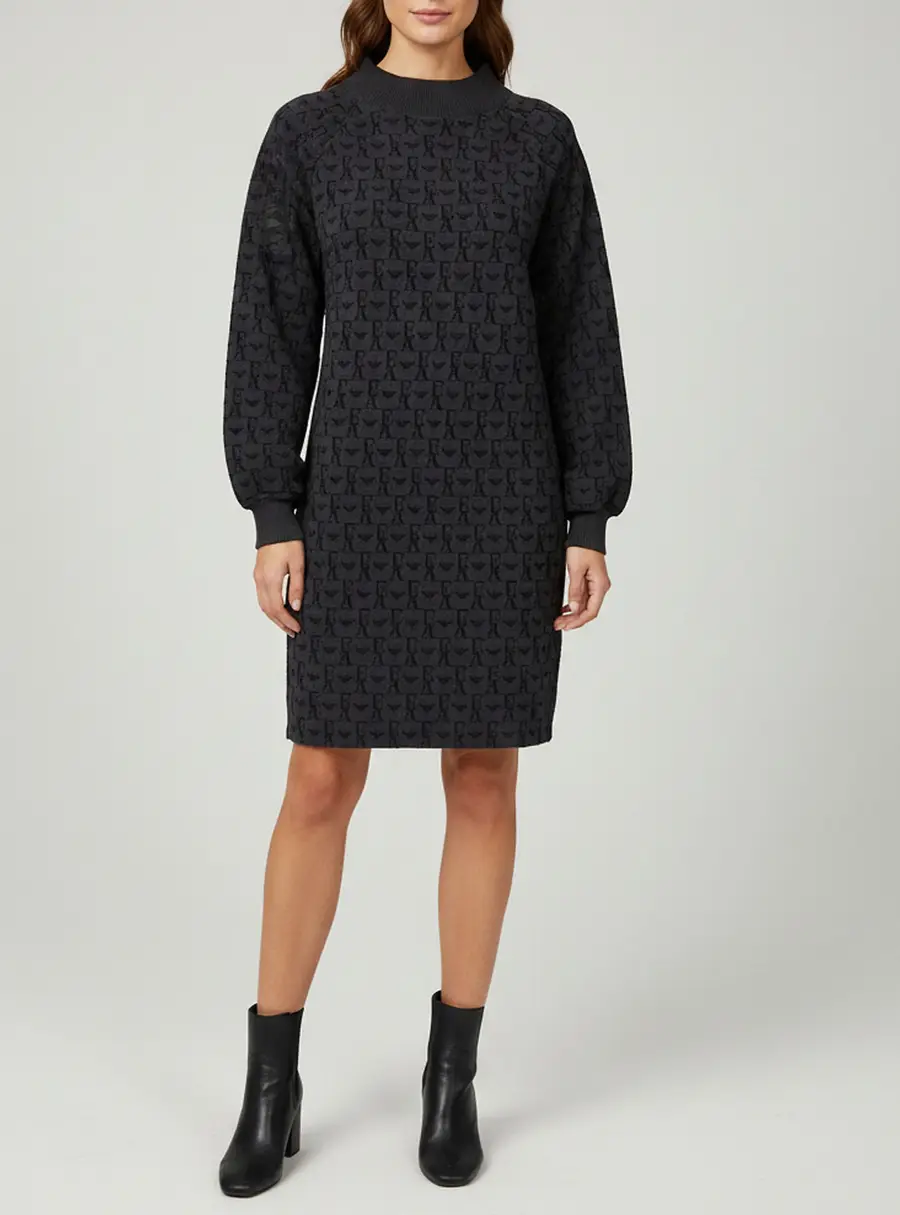 Emporio Armani Navy Blue Monogram Flocked Jersey Dress S