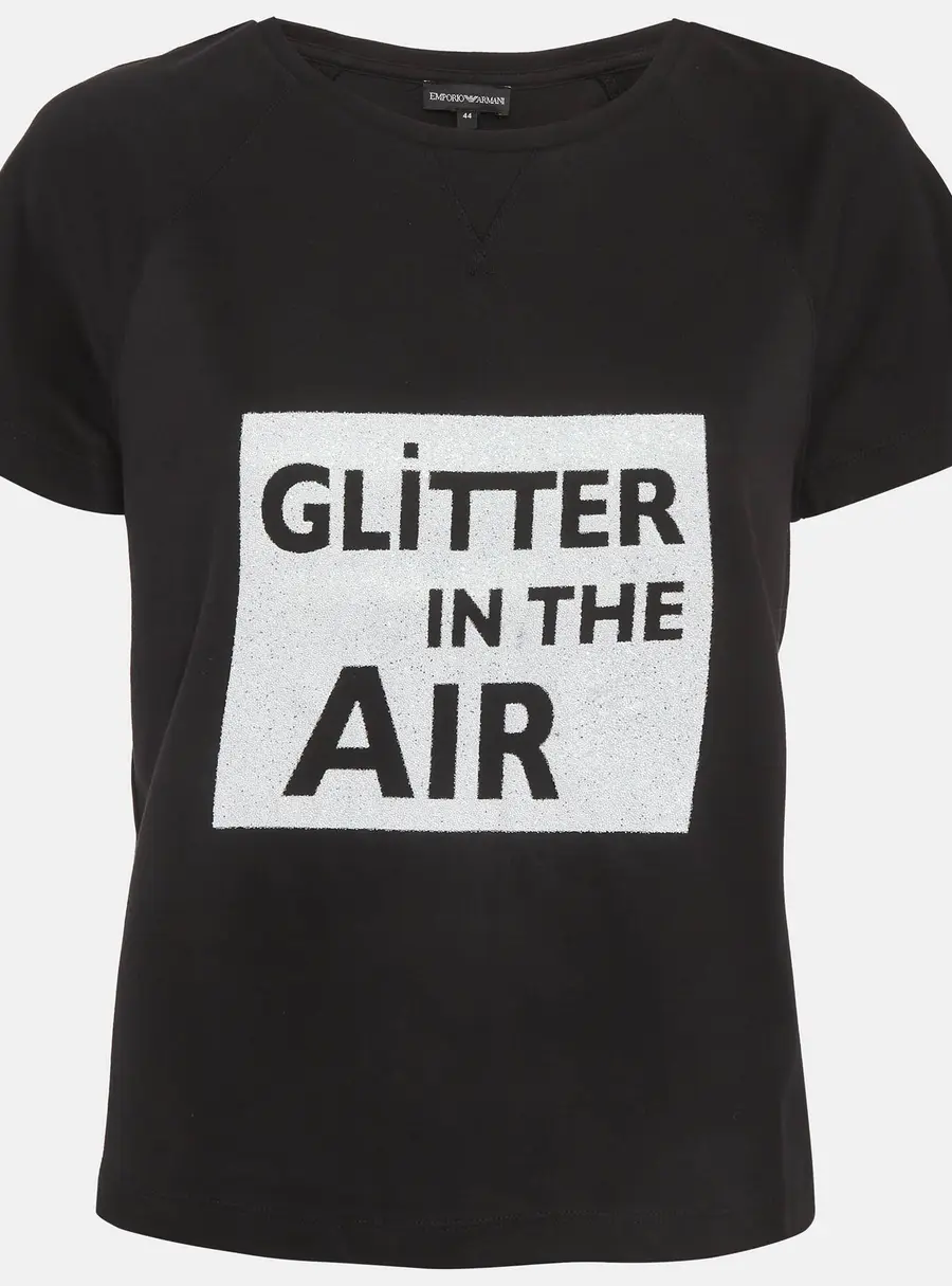 Emporio Armani Black Glitter Print Jersey Top M