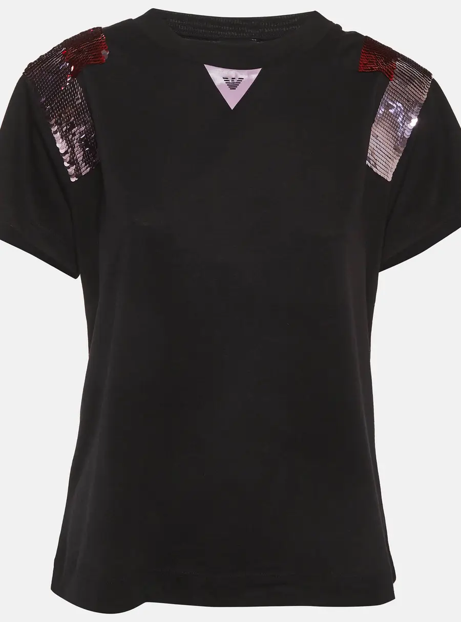 Emporio Armani Black Sequin Detail Jersey T-Shirt M