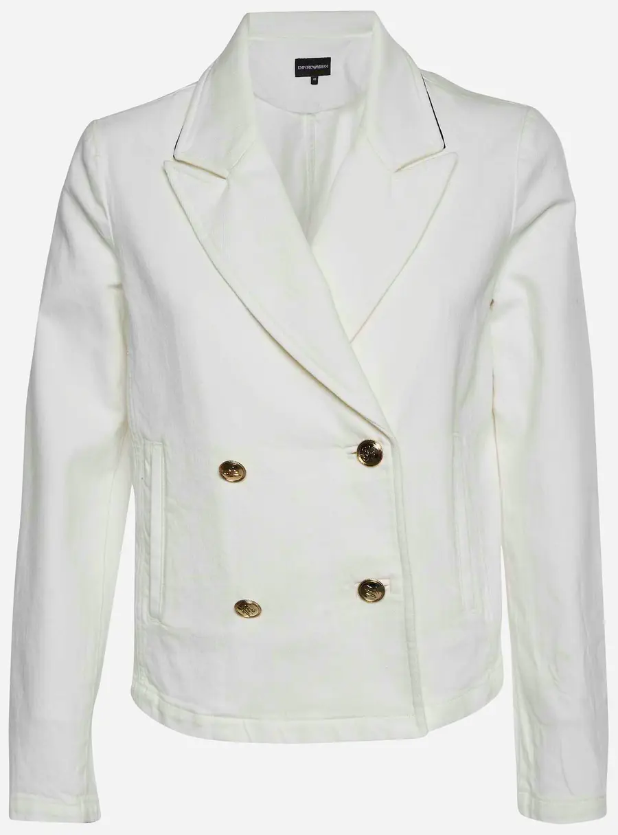 Emporio Armani White Denim Double Breasted Cropped Sailor Jacket S