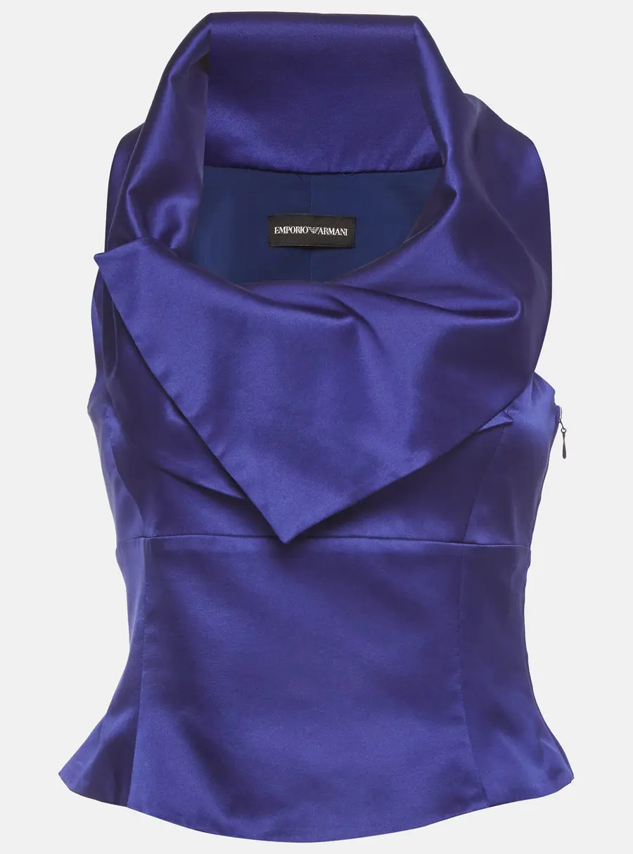 Emporio Armani Purple Satin Draped Sleeveless Top S
