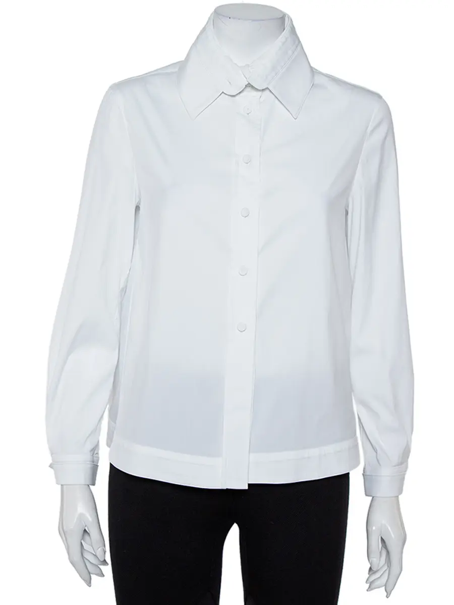 Emporio Armani White Cotton Extended Collar Detail Button Front Boxy Shirt M