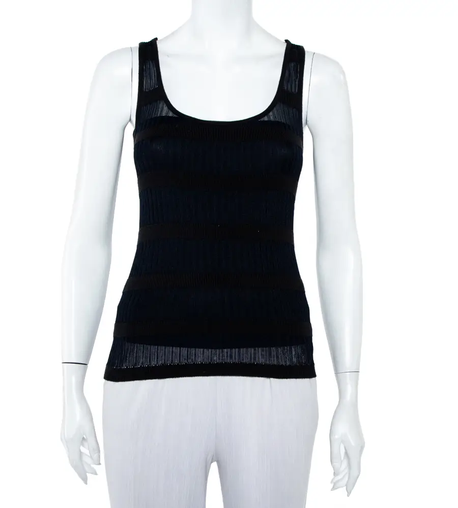 Emporio Armani Navy Blue & Black Knit Crossback Detail Tank Top S