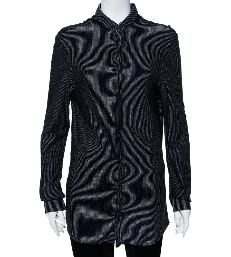 Emporio Armani Black Striped Knit Long Sleeve Shirt M