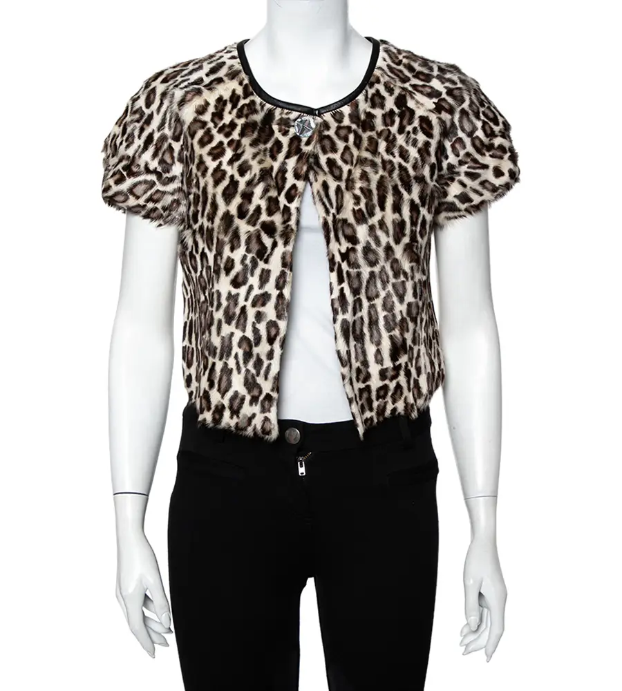Emporio Armani Brown Animal Printed Fur Button Front Shrug S