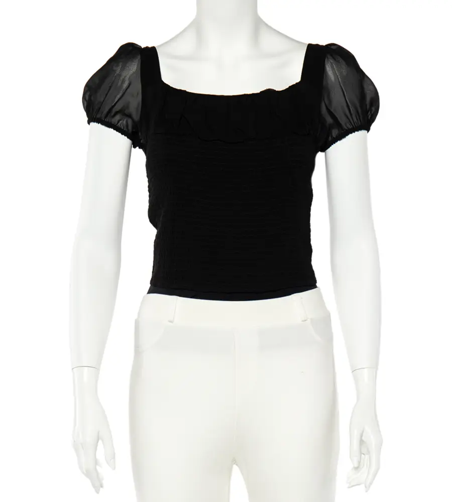 Emporio Armani Black Silk Smocked Sheer Top S
