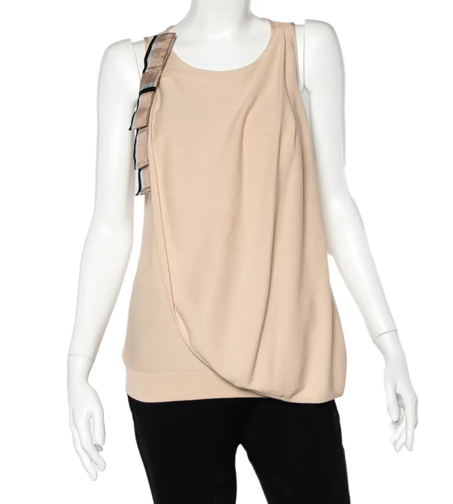 Emporio Armani Beige Knit Overlay & Bow Detail Tank Top L