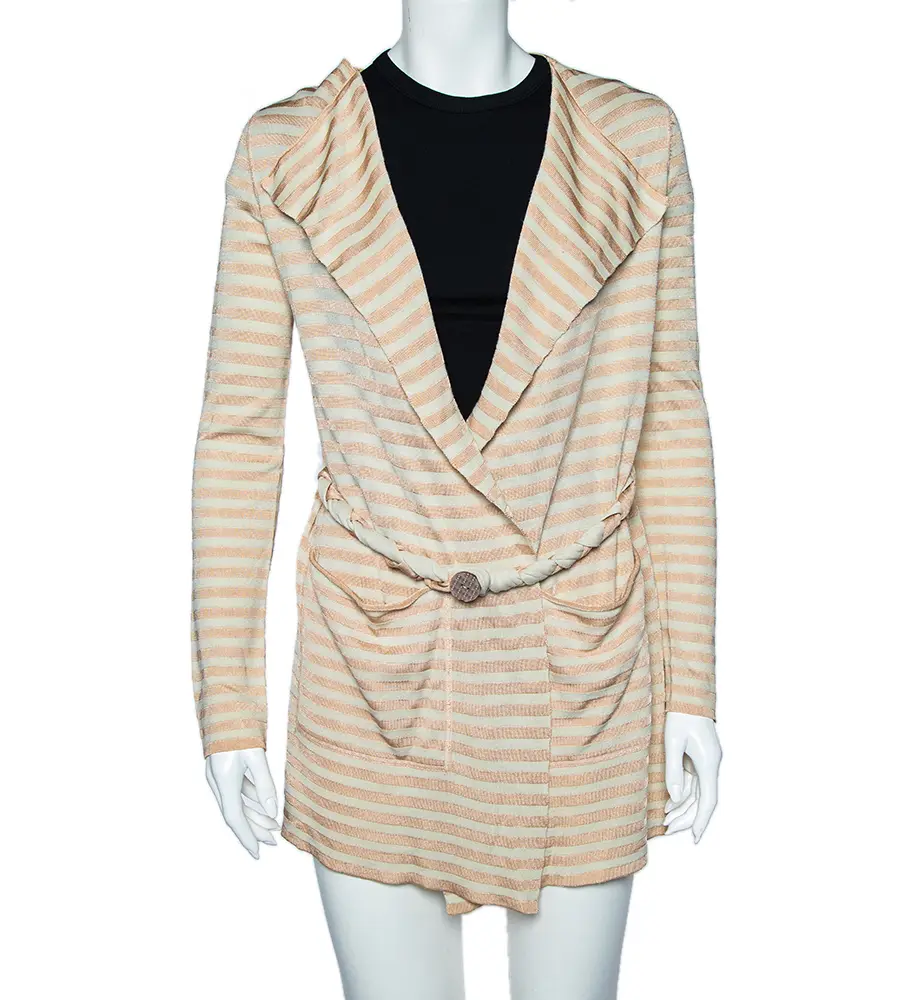 Emporio Armani Beige Striped Knit Belted Cardigan S