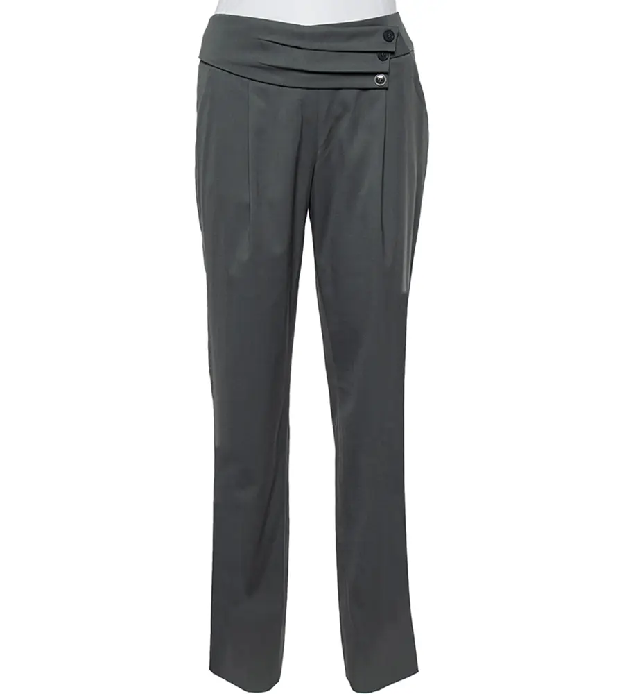 Emporio Armani Grey Wool Pleated Detail Trousers M