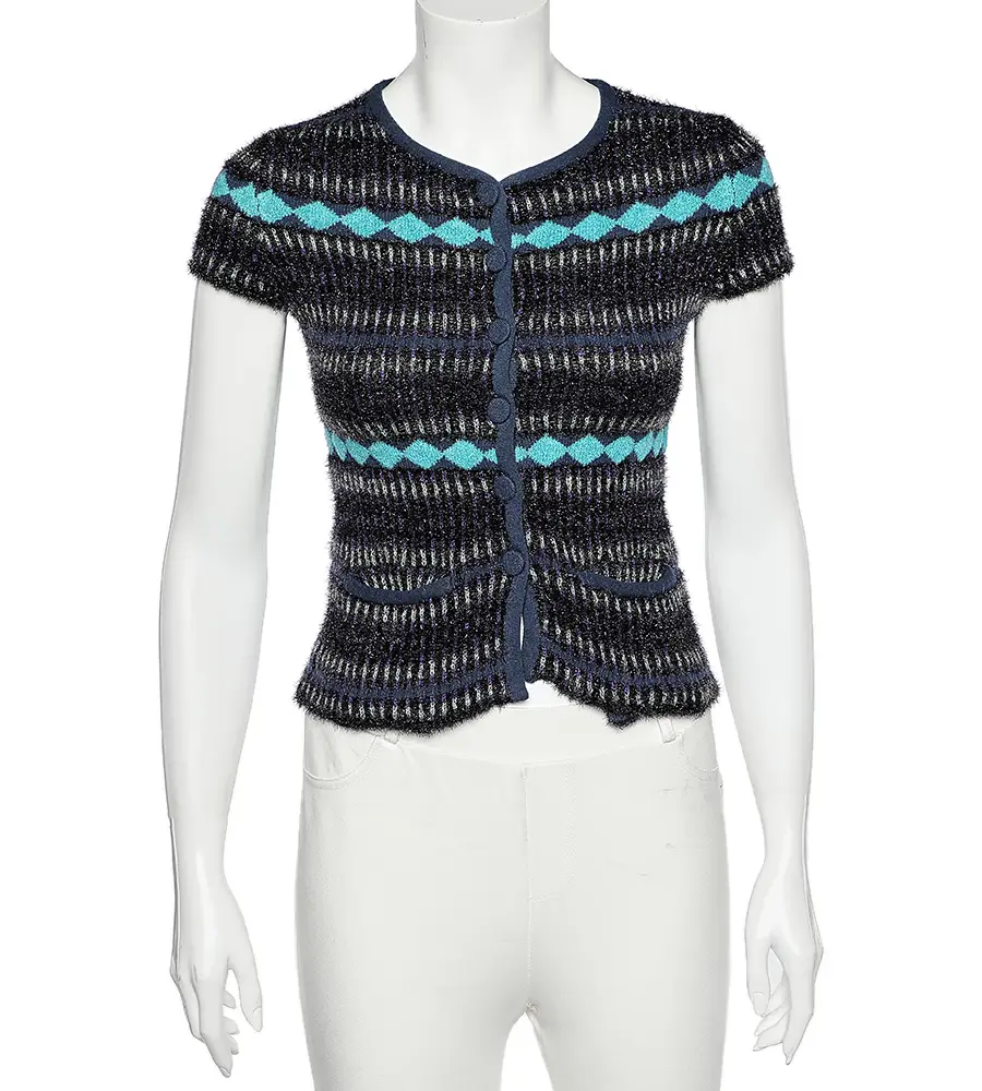 Emporio Armani Multicolor patterned Lurex Knit Button Front Top S