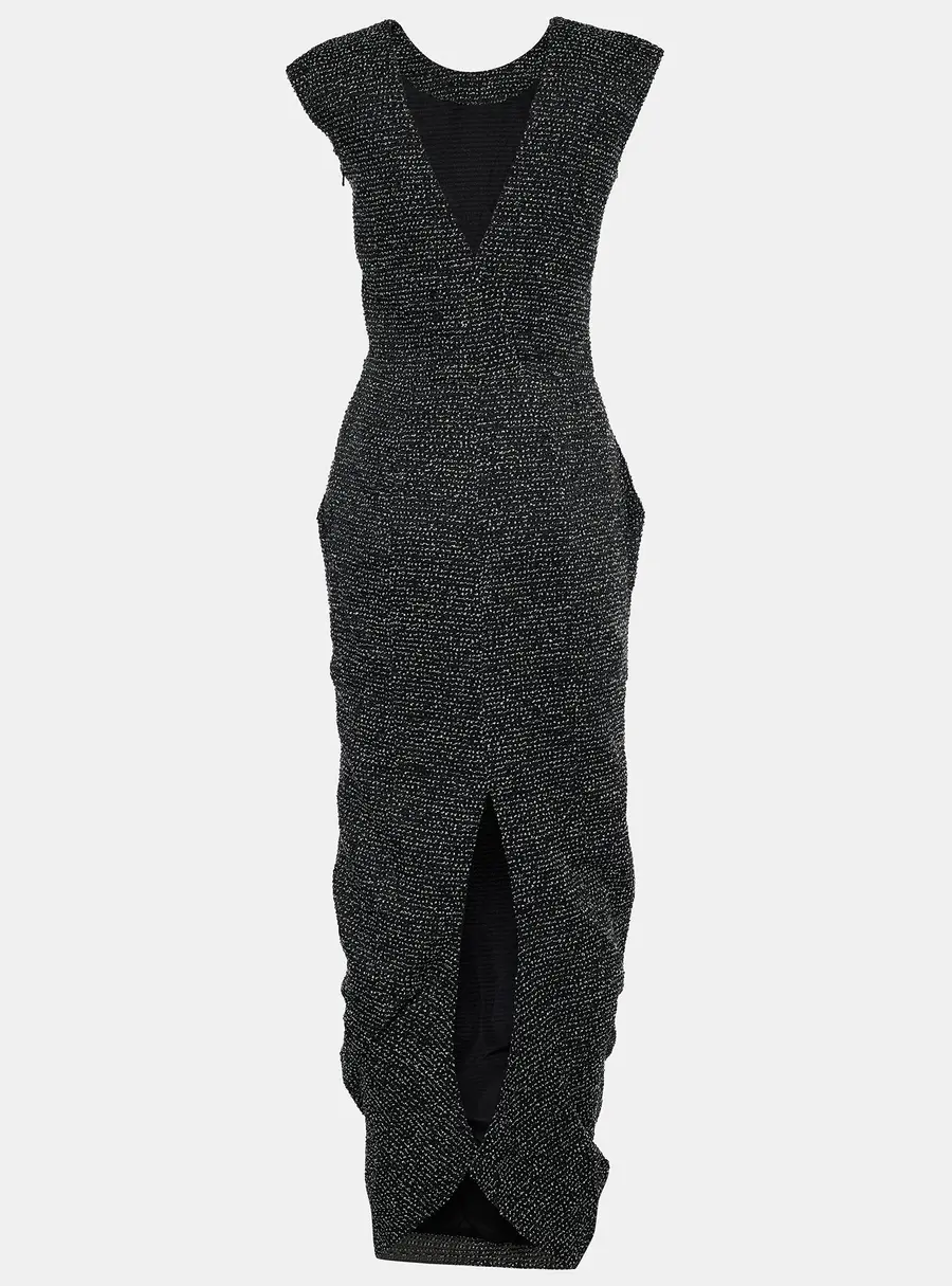 Emporio Armani Black Patterned Wool & Crepe Maxi Dress S