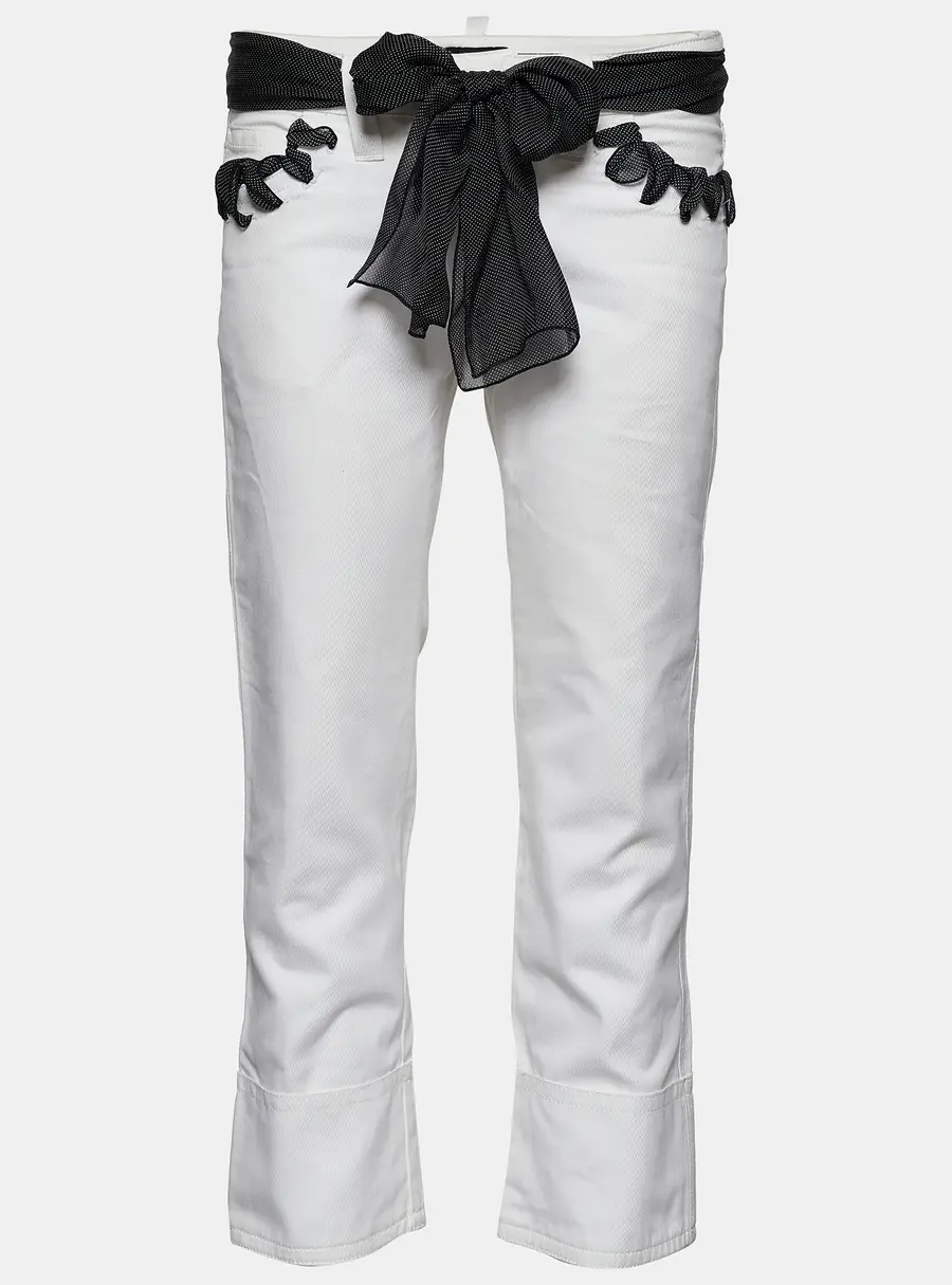 Emporio Armani White Denim Bandana Belted Jeans S Waist 31"