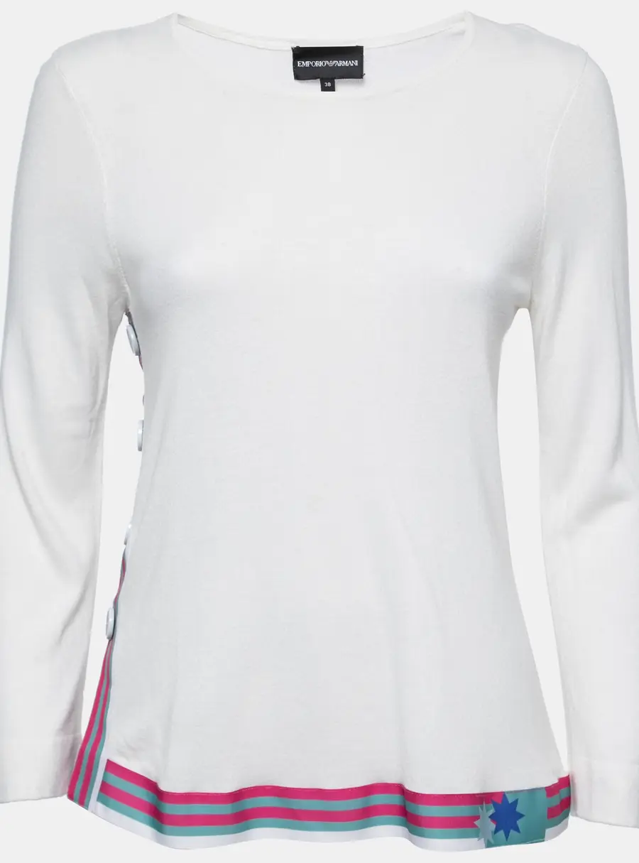 Emporio Armani White Knit Contrast Detail Top S