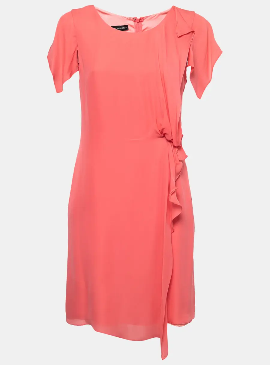 Emporio Armani Salmon Pink Silk Draped Detail Midi Dress M