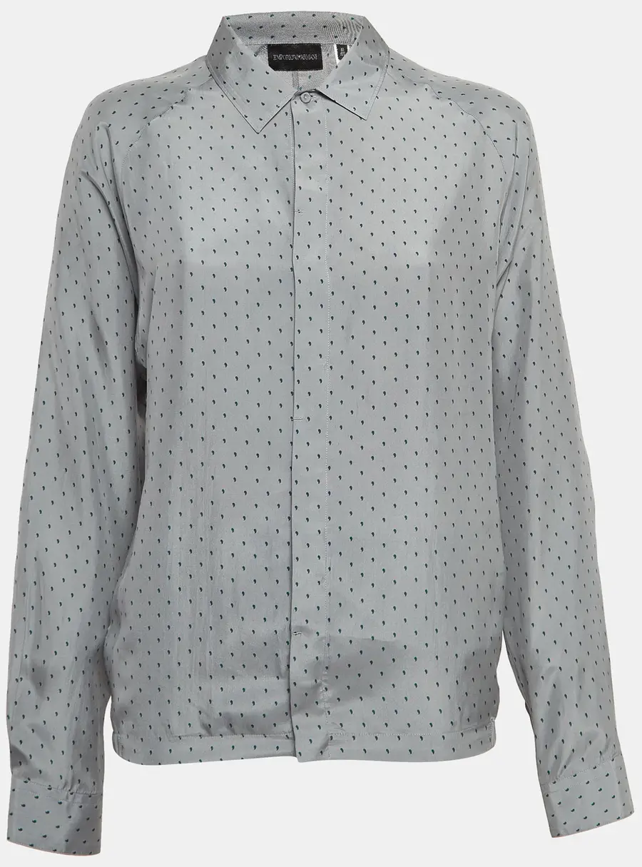 Emporio Armani Grey Paisley Print Silk Shirt S