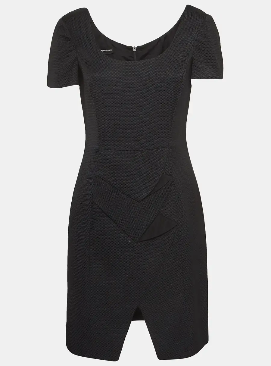 Emporio Armani Black Textured Canvas Mini Dress M