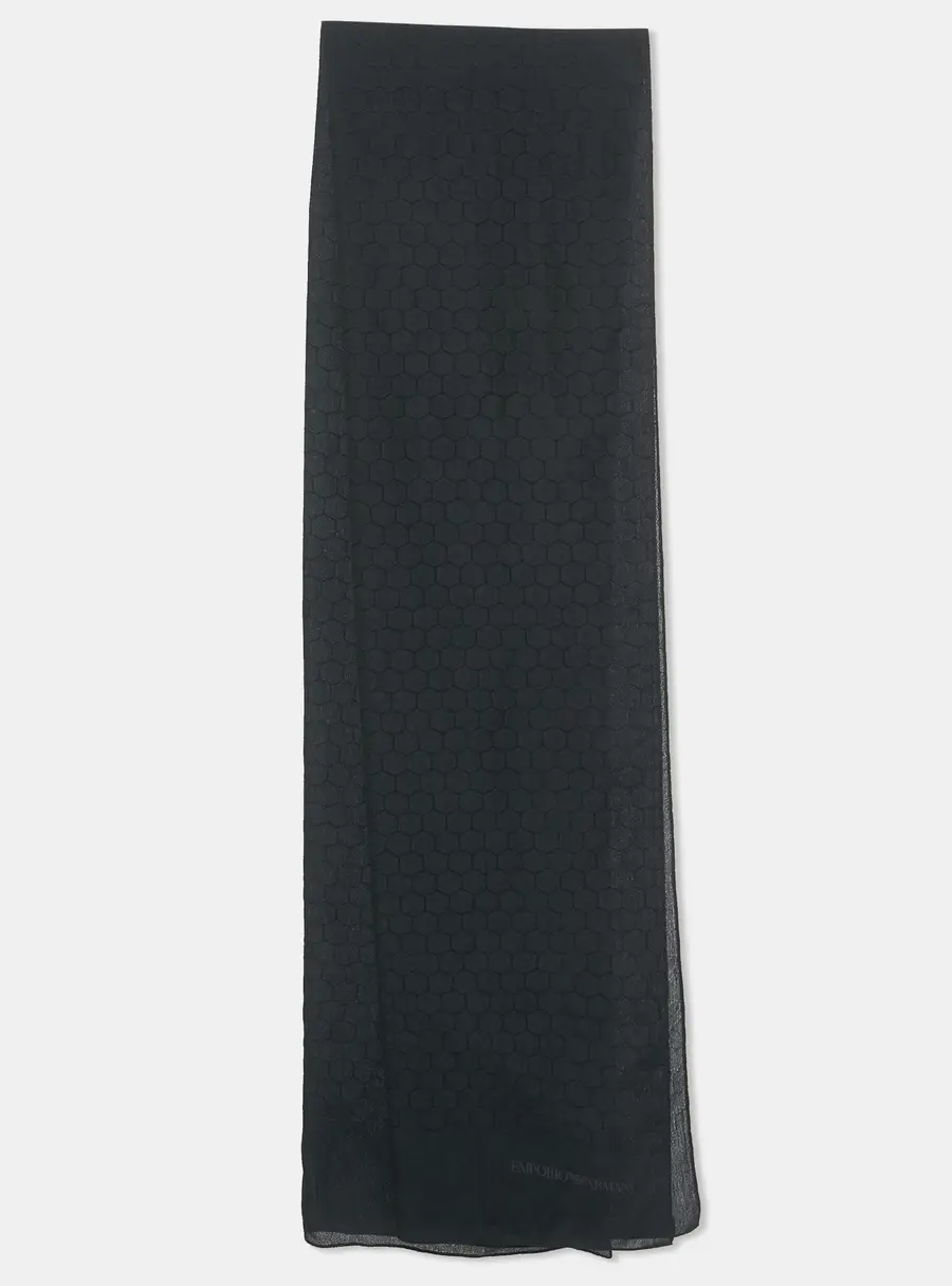 Emporio Armani Navy Blue Honeycomb Pattern Silk Scarf