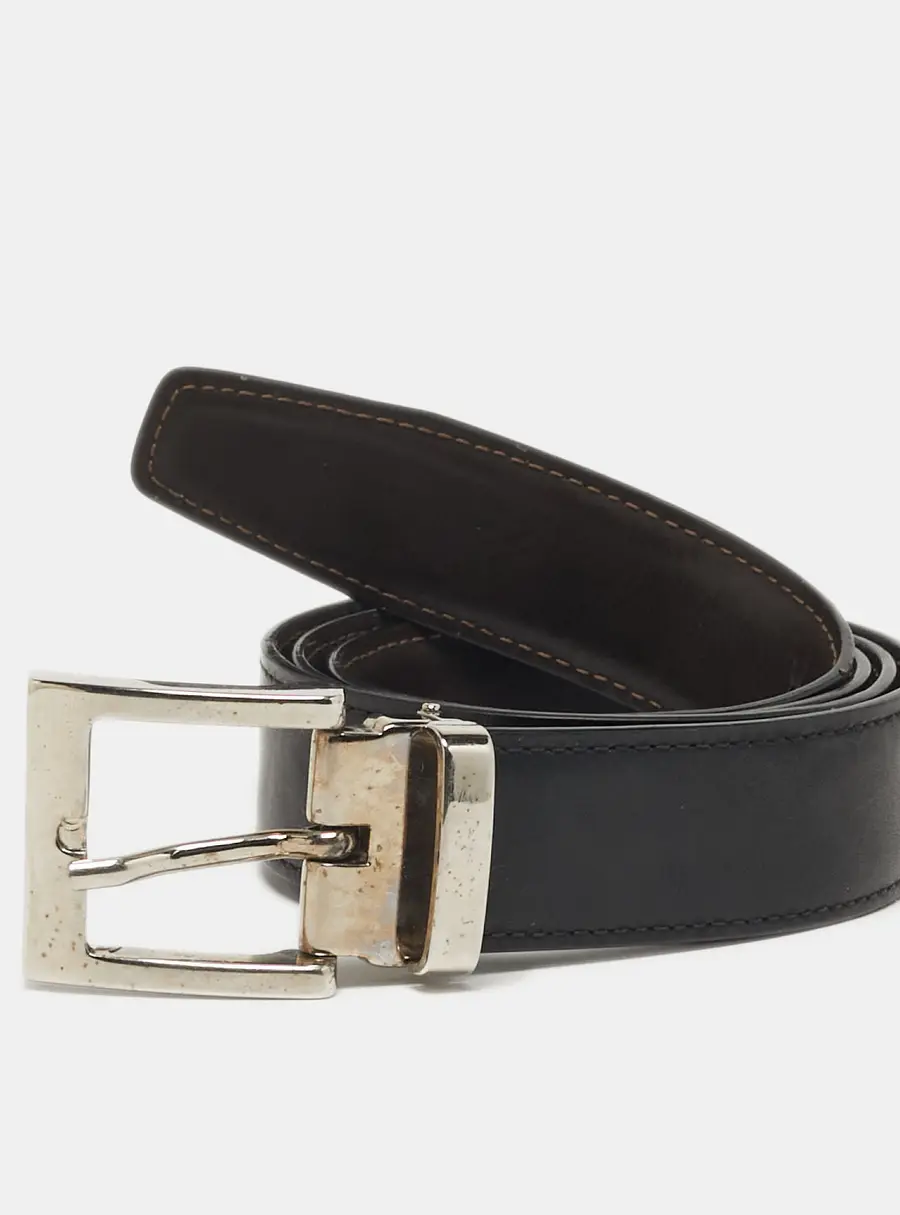 Emporio Armani Reversible Cut to Size Buckle Belt Black Leather