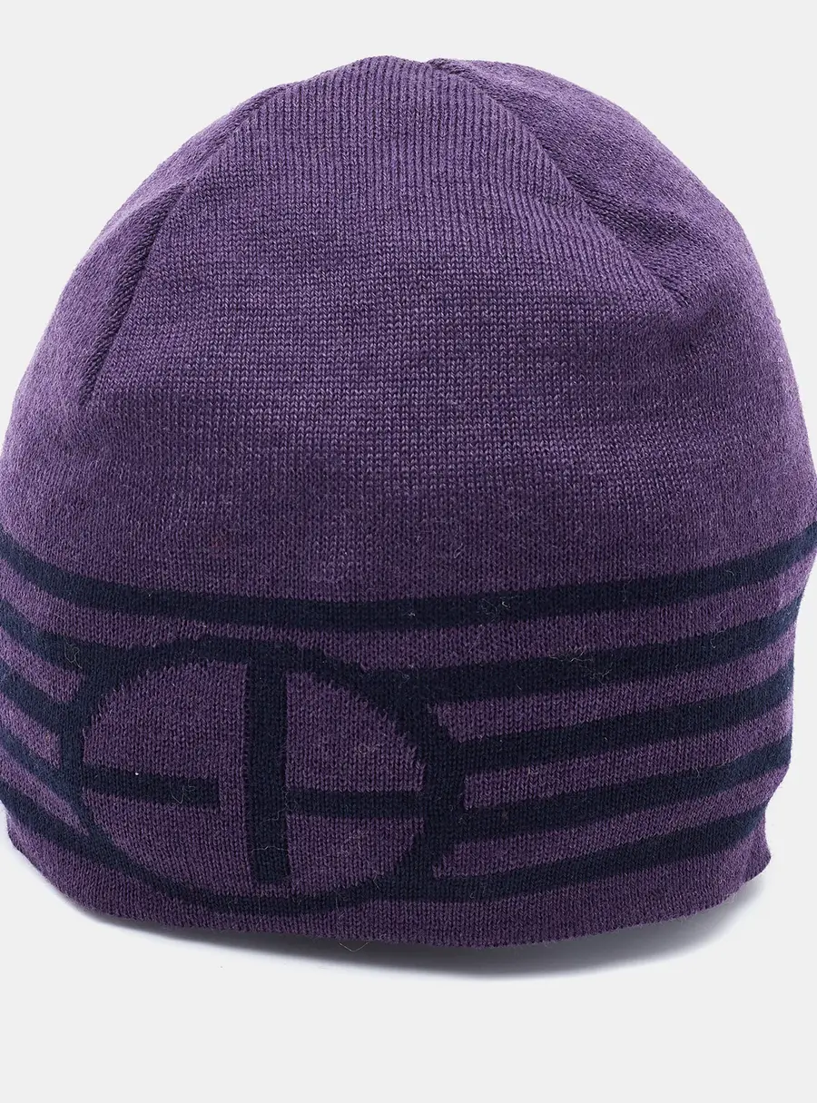 Emporio Armani Purple Striped Wool Beanie 56 cm