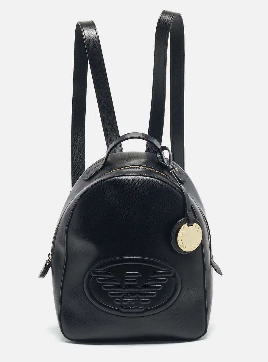 Emporio Armani Black Faux Leather Small Logo Backpack