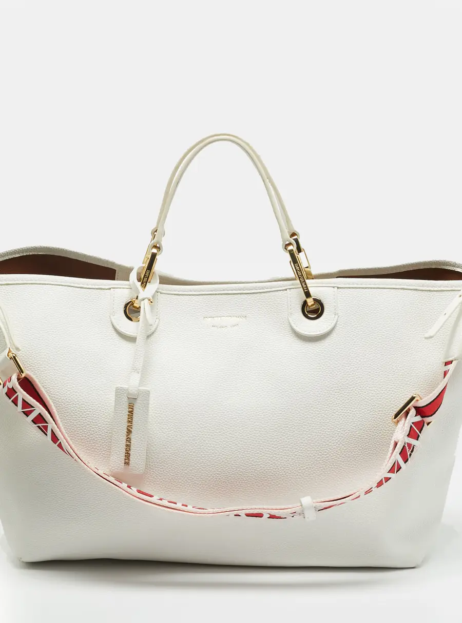 Emporio Armani MyEA Medium White Faux Leather Shopper Tote