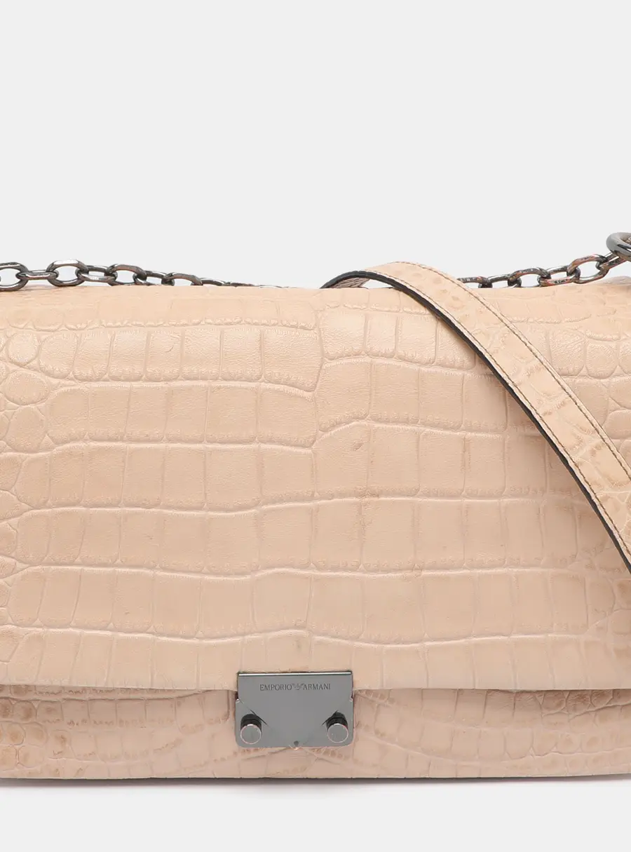 Emporio Armani Blush Pink Croc Embossed Leather Shoulder Bag