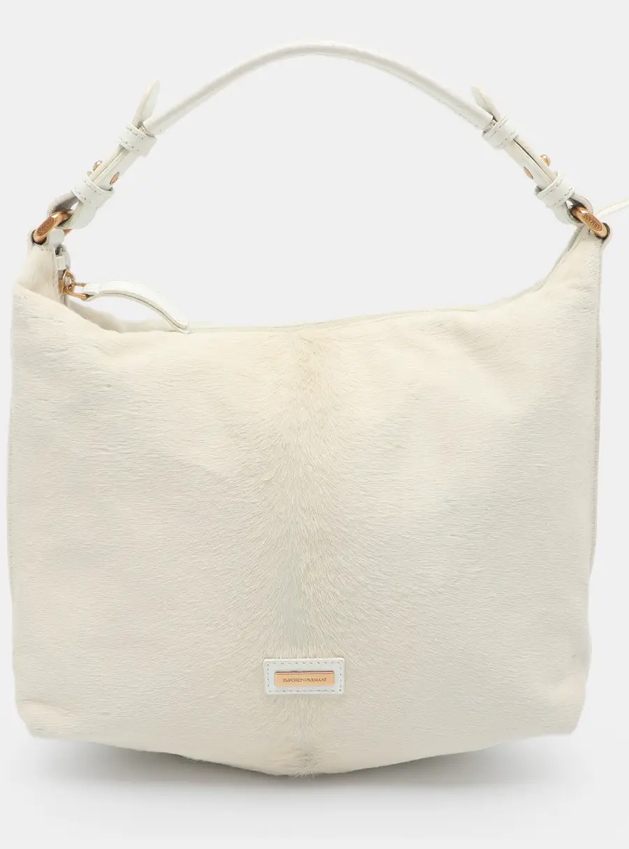 Emporio Armani White Calf Hair and Leather Hobo