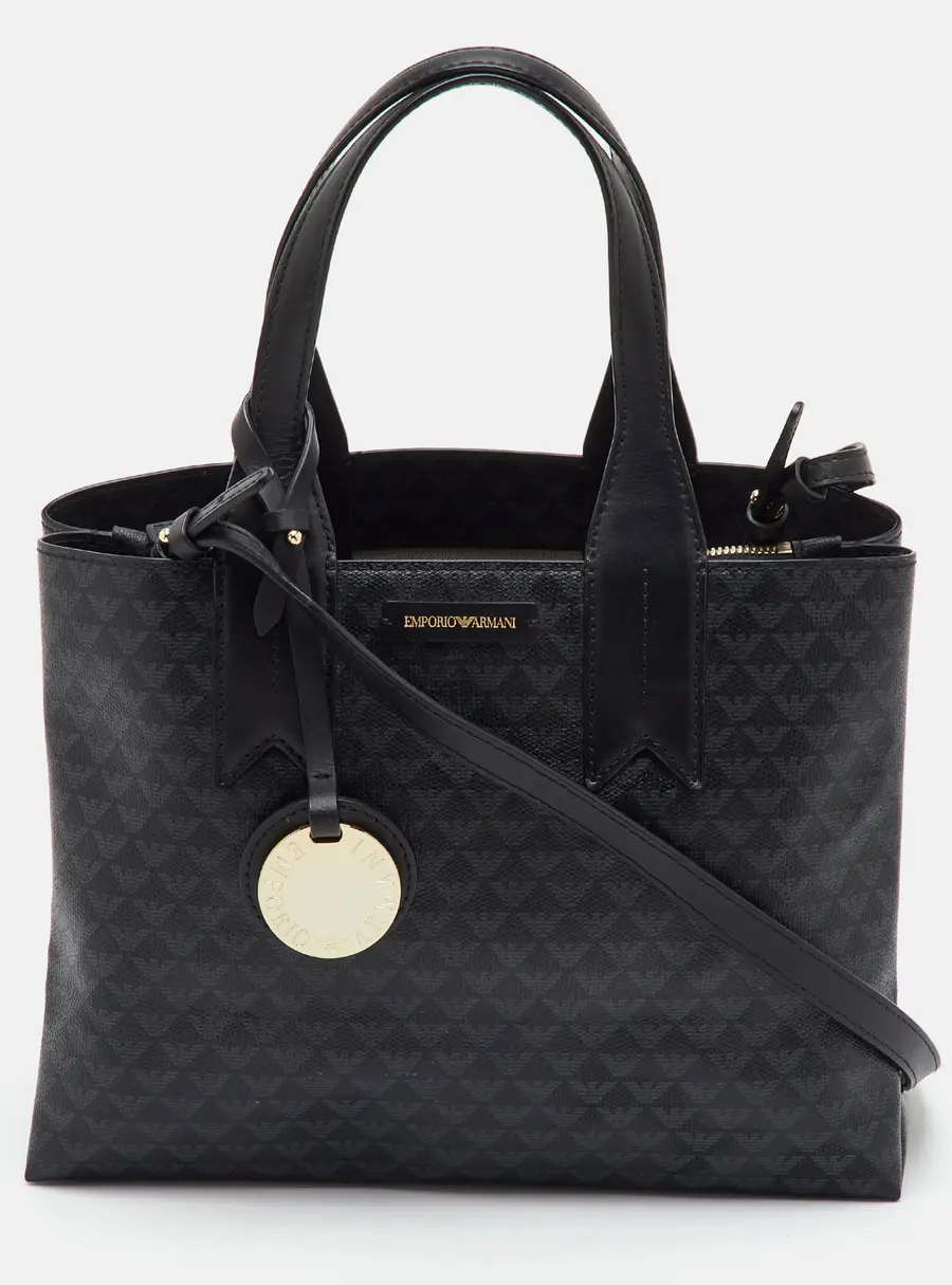 Emporio Armani Black Logo Print Leather Tote