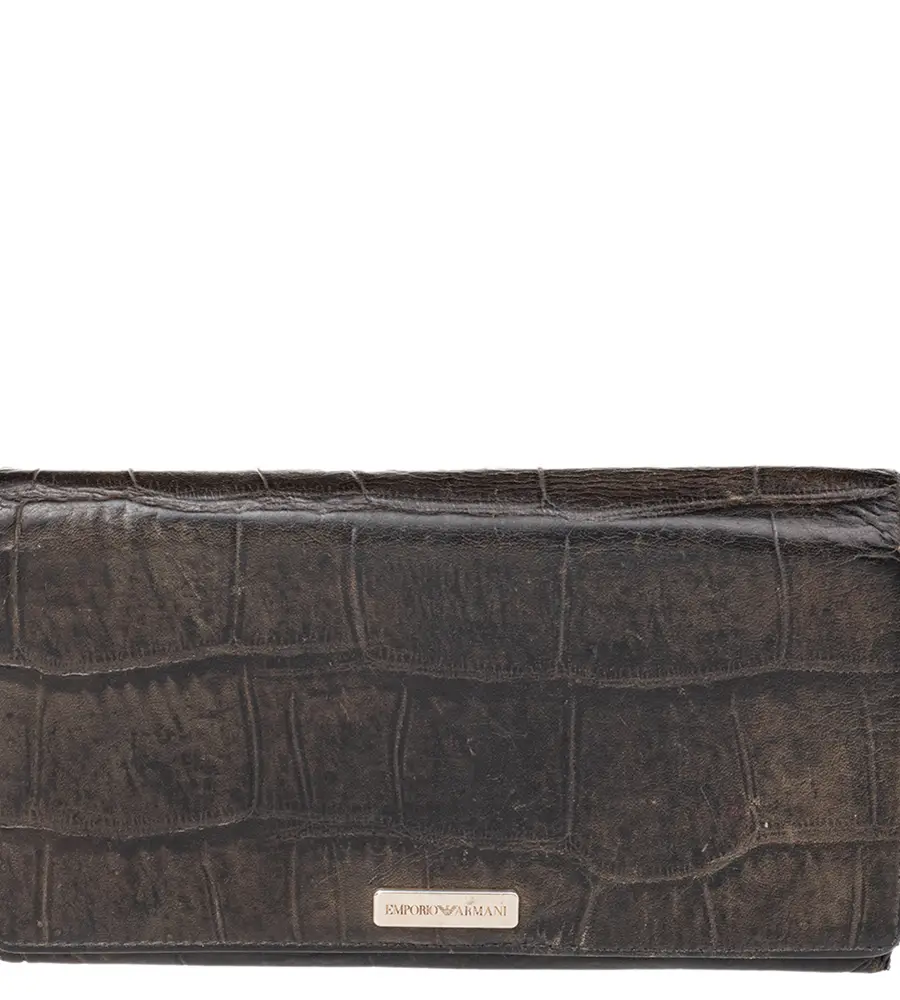 Emporio Armani Black Croc Embossed Leather Flap Wallet