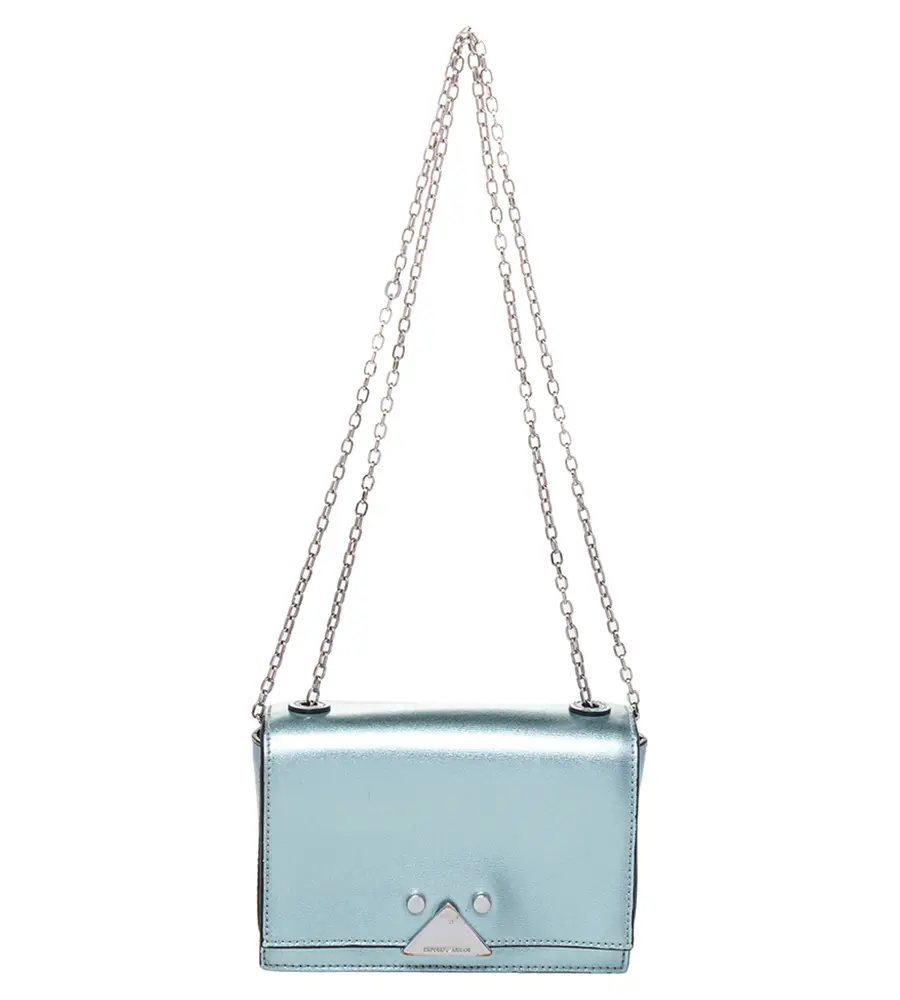 Emporio Armani Metallic Mint Green Leather Chain Shoulder Bag