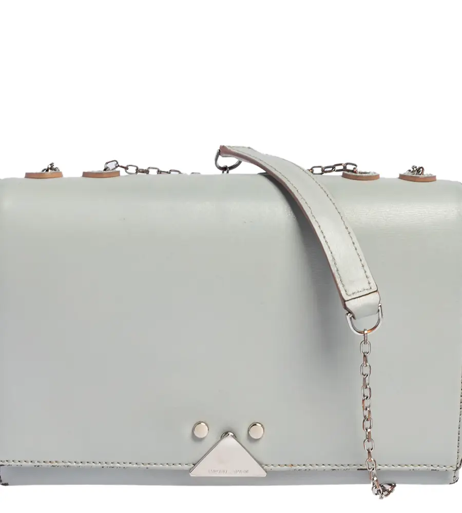 Emporio Armani Grey Leather Chain Shoulder Bag
