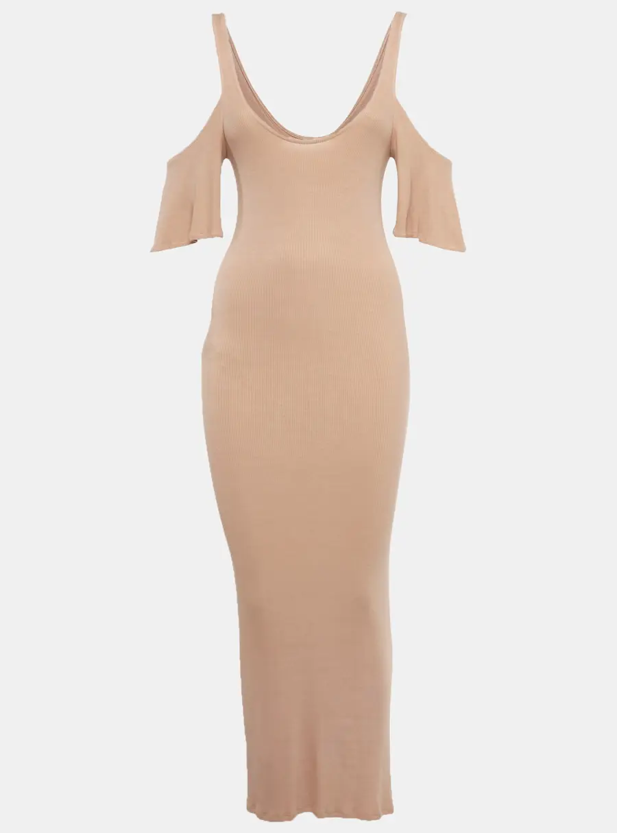 Enza Costa Beige Rib Knit Maxi Dress M