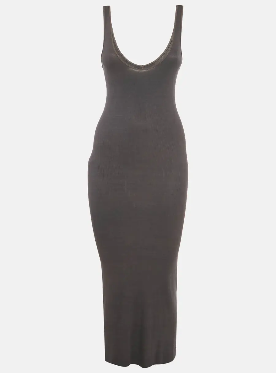 Enza Costa Grey Rib Knit Scoop Neck Maxi Dress S