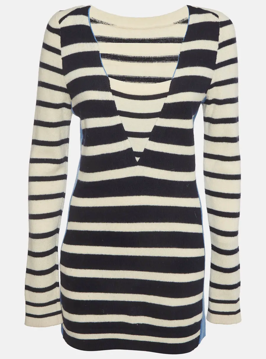 Ermanno Scervino Cream Striped Wool Knit Mini Dress M