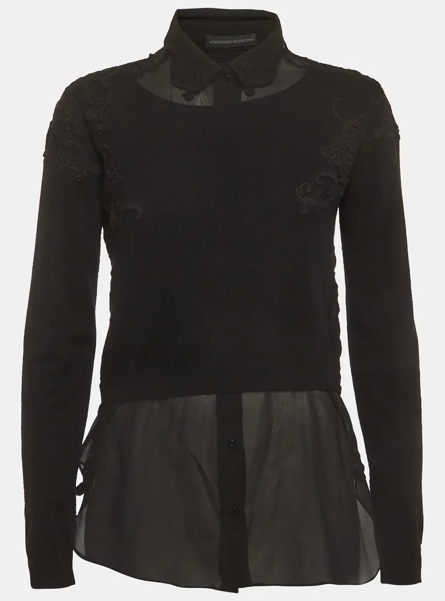 Ermanno Scervino Black Sheer Silk Lining and Cashmere Knit Pullover M