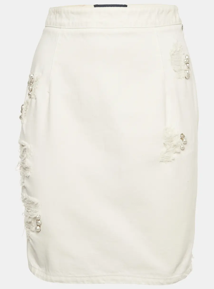 Ermanno Scervino White Denim Pearl Detail Mini Skirt S