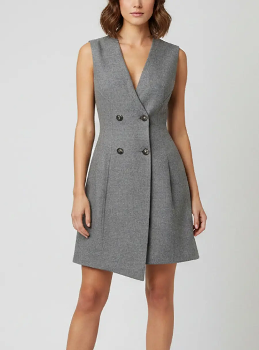 Ermanno Scervino Grey Wool Double Breasted Mini Dress S