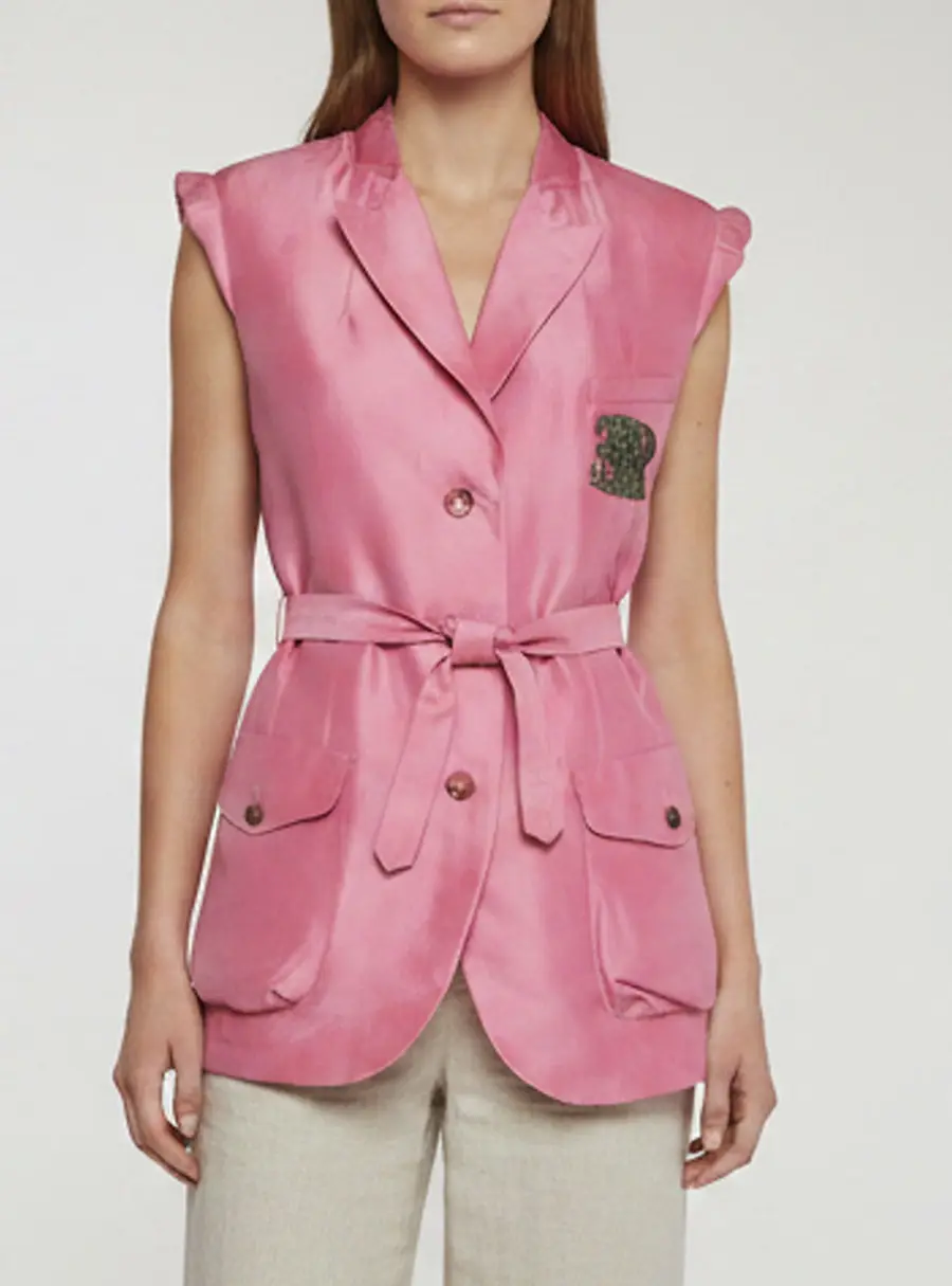 Ermanno Scervino Pink Logo Embroidered Silk Sleeveless Vest M
