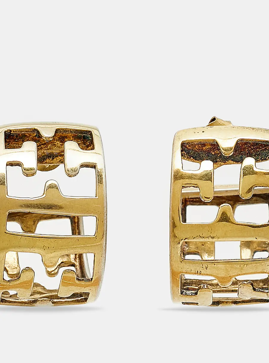Escada Crystals Gold Plated Sterling Silver Hoop Earrings
