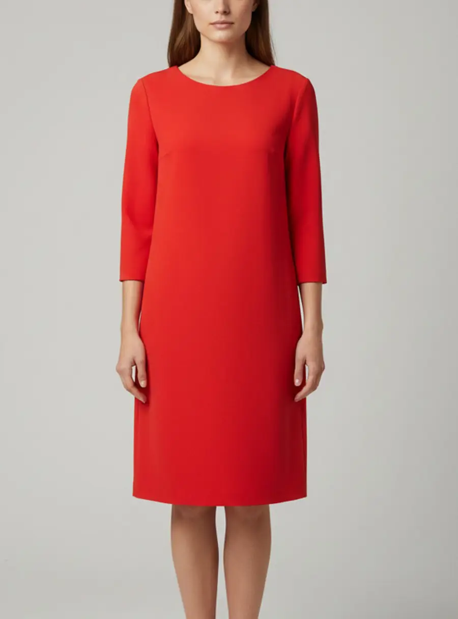Escada Red Crepe Draped Knee Length Dress M