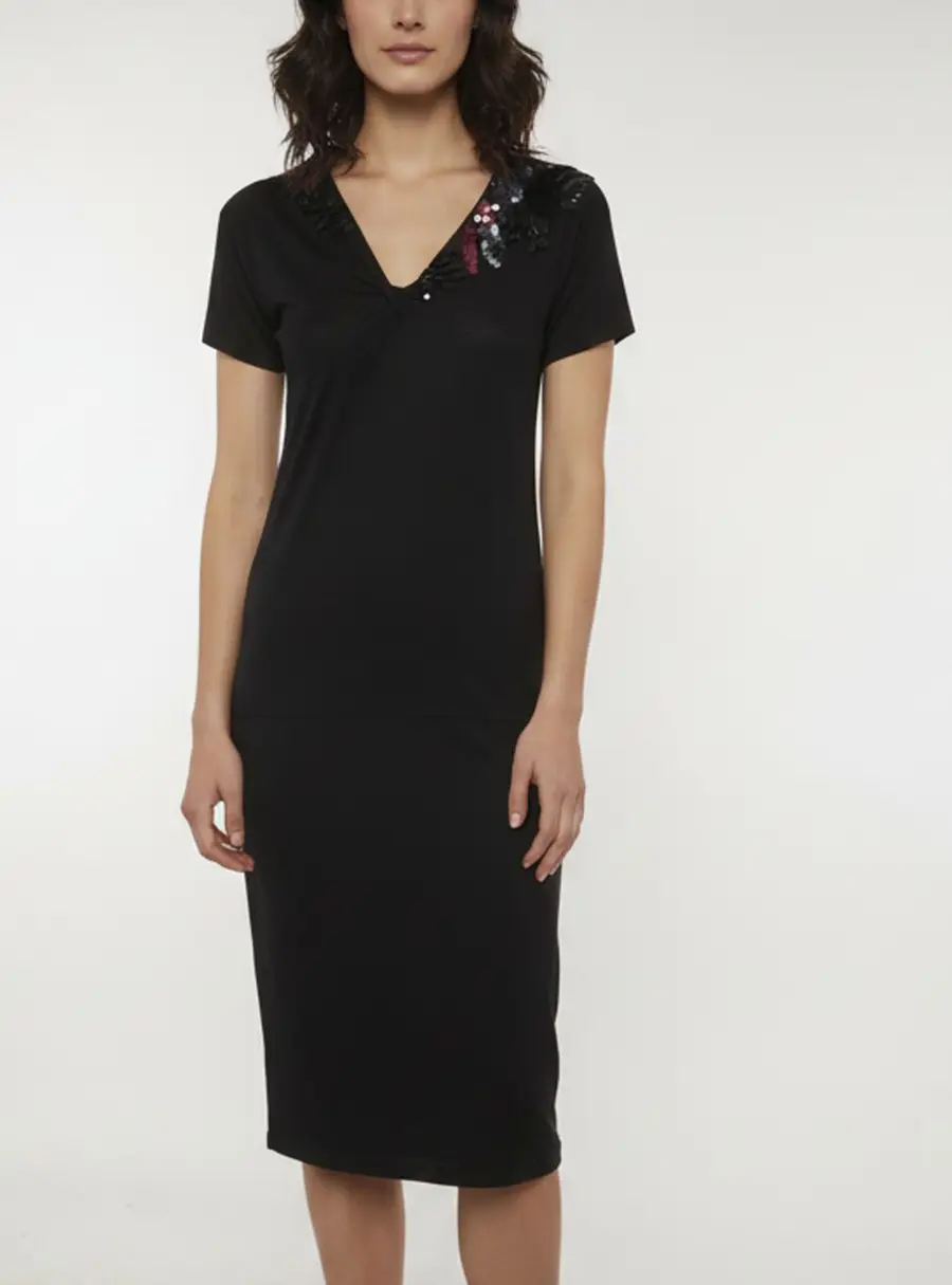 Escada Black Sequin Embellished Jersey Asymmetric Dress M