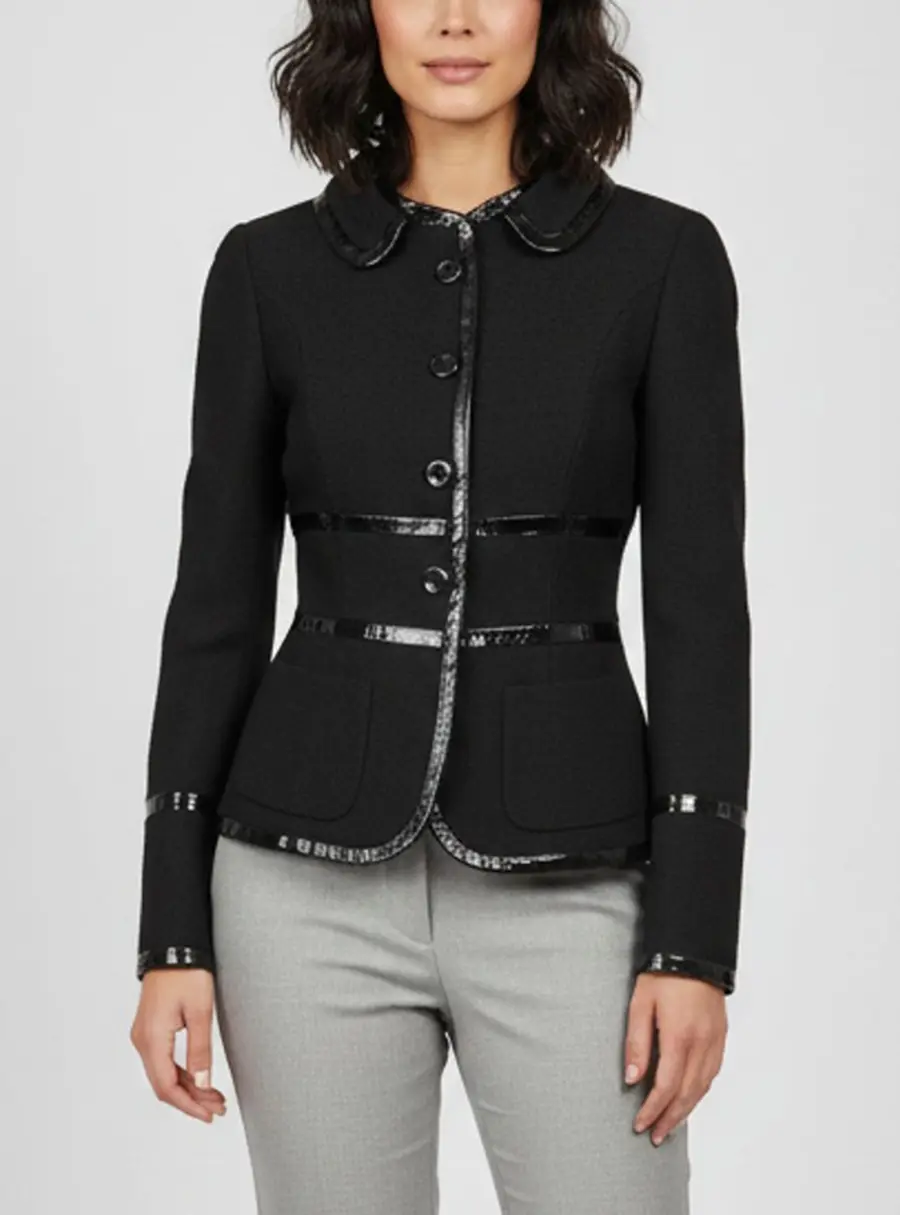 Escada Black Wool Blend Front Button Jacket M