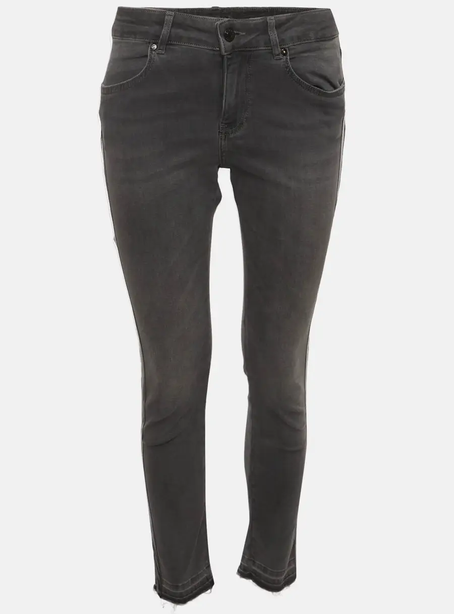 Escada Grey Striped Stretch Denim and Leather Skinny Jeans M/Waist 30"
