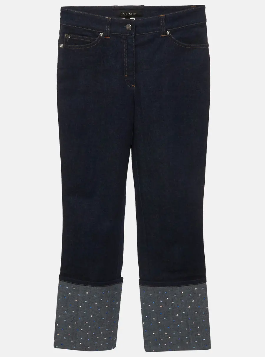 Escada Blue Denim Turn Up Embellished Hem Jeans S/Waist 27"
