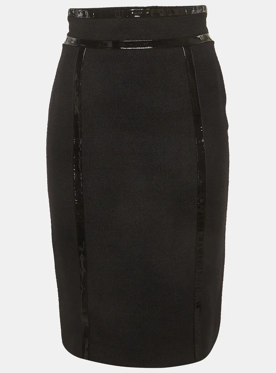 Escada Black Wool Blend and Leather Pencil Skirt S