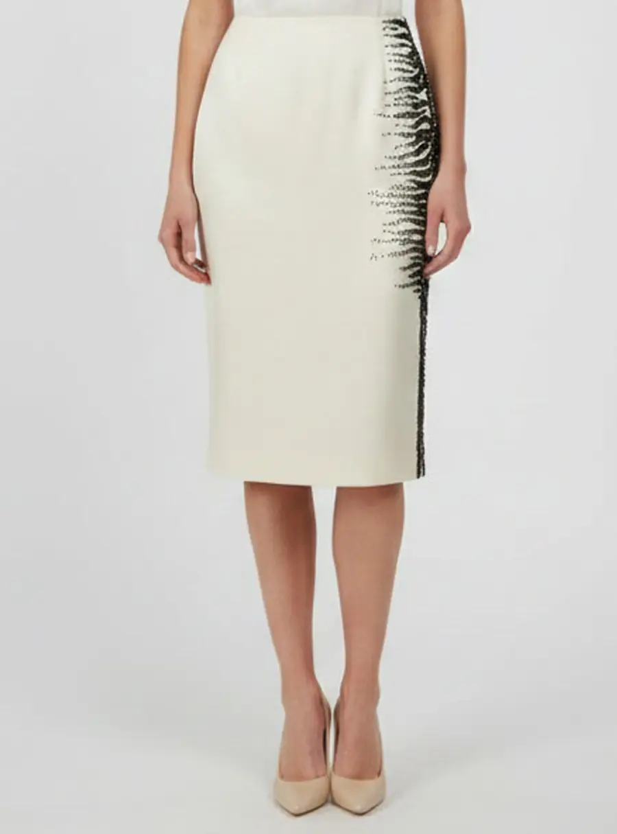 Escada Ivory Silk Hand Beaded Slovenia Midi Skirt M