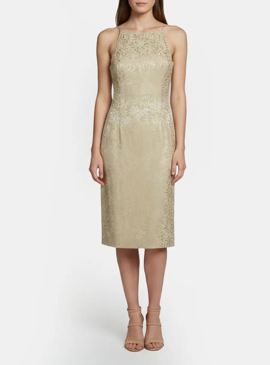 Escada Margaretha Ley Beige Jacquard Halter Neck Long Dress M