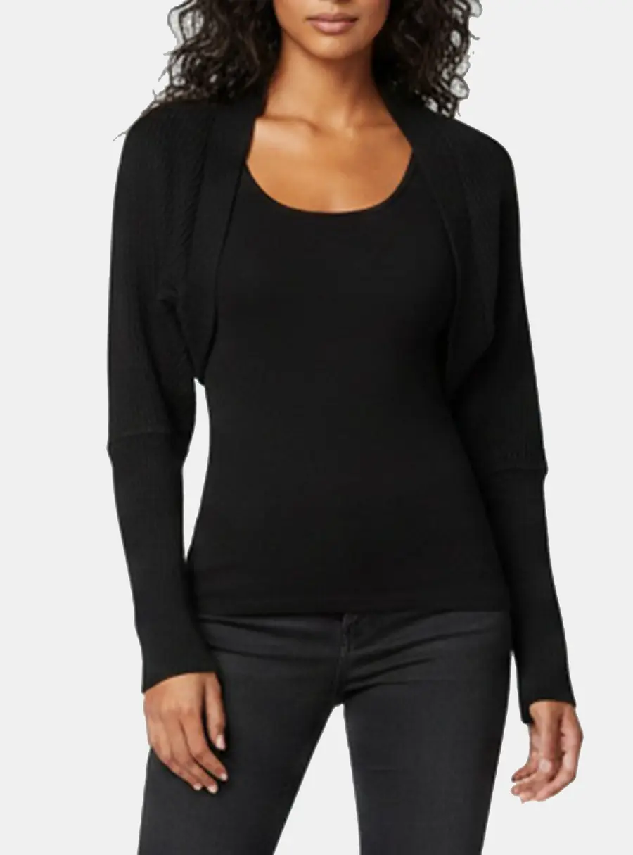 Escada Black Cashmere Rib Knit Cropped Shrug M