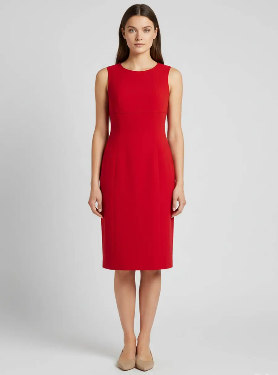 Escada Red Wool Blend Sleeveless Sheath Dress L